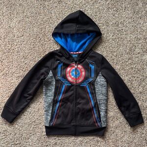 Marvel Hero Elite Captain America Black Hoodie with Blue and Red Accents